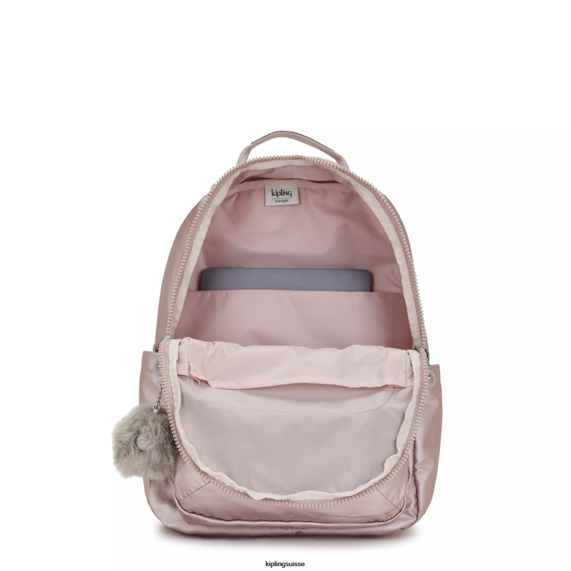Kipling sacs à dos pour ordinateur portable rose métallique femmes séoul ​​grand sac à dos métallique pour ordinateur portable 15" FPRN461